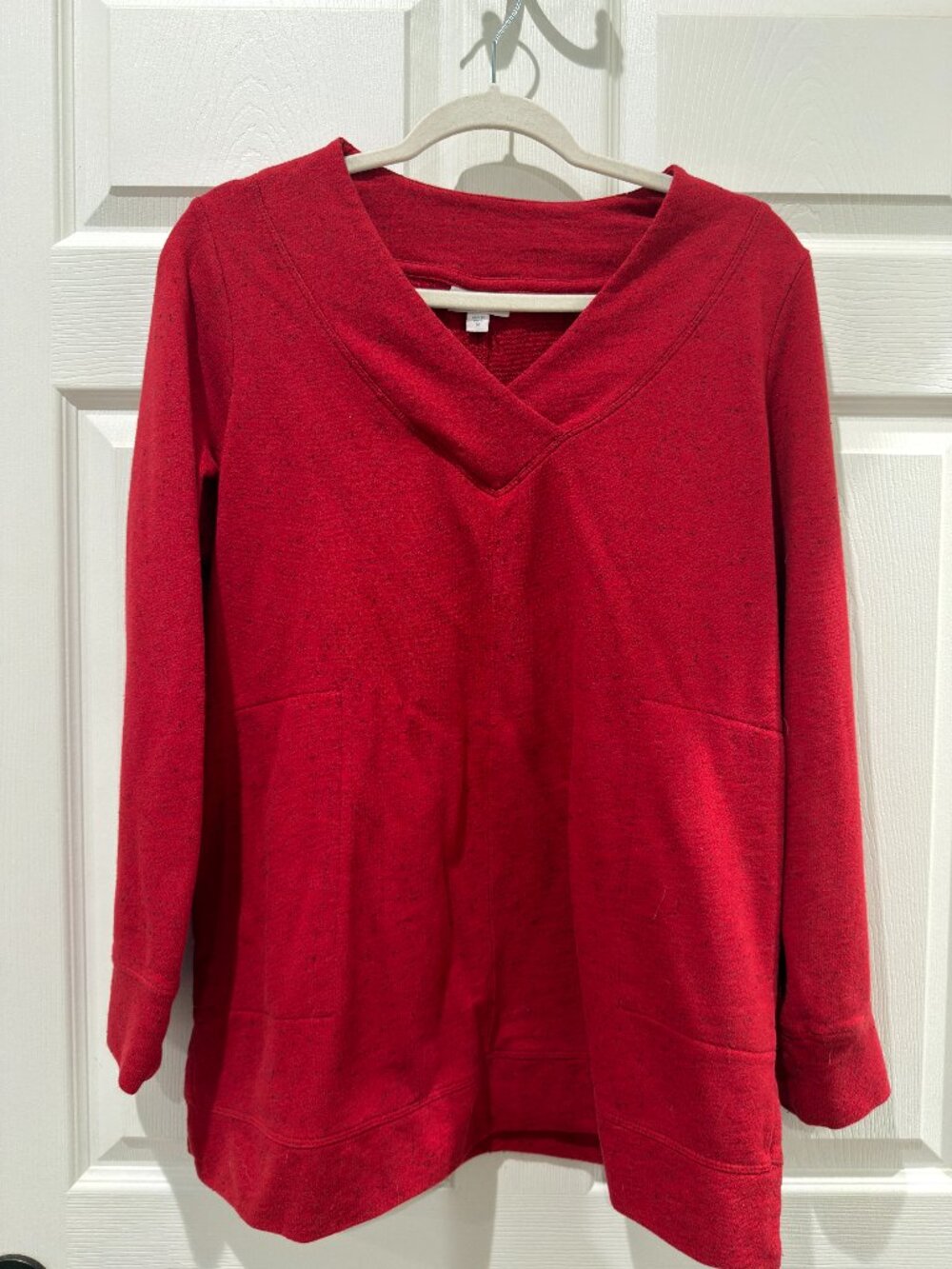 J.Jill Fit French Terry V-Neck Tunic Red Speckled Pocket Top Size M